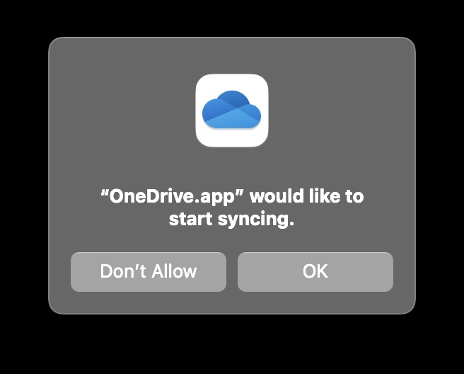 OneDrive.app would like to start syncing.